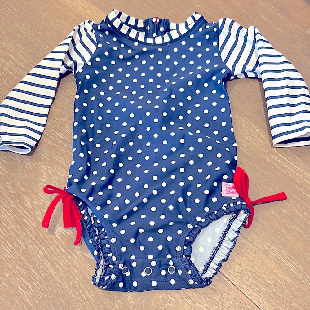 Ruffle Butts Stripe and Dot one piece suit - 12-18 months
